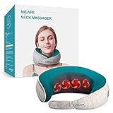 Neck Massager with Heat, Shiatsu Massagers for Neck and Back with 3D Kneading Bead, Rechargeable & Cordless Neck Massage, Soft & Portable Neck Pillow for Travel, Office, Ideal Gift for Women, Men