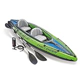 Intex Challenger K2 2-Person Inflatable Kayak, Green/Blue - PVC, Spacious Cockpit, Cargo Net, Removable Skeg, High Capacity Hand Pump, Lightweight, Compact, Easy to Assemble