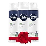 NIVEA MEN Sensitive Shave Gel with Vitamin E, Soothing Chamomile and Witch Hazel Extracts, No Drying Alcohols, Holiday Gifts for Men, 7 Oz Can (Pack of 3)