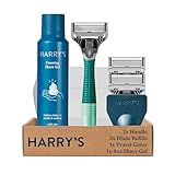 Harry's Razors for Men, 1 Handle (Sage) and 3 Razor Blade Refills with German Engineered 5-Blade Technology, 4 oz. Foaming Shave Gel, Travel Blade Cover- Holiday Gift for Men