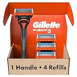 Gillette Fusion5 Razors for Men, 1 Razor, 4 Blade Refills, Lubrastrip for a More Comfortable Shave