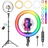 Weilisi 10' Selfie Ring Light with Tripod Stand, 72'' Tall & Phone Holder, 38 Color Modes, Stepless Dimmable/Speed LED Ring Light for iPhone & Android,YouTube, Makeup,TIK Tok