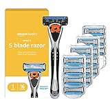 Amazon Basics 5-Blade MotionSphere Razor for Men with Dual Lubrication and Precision Trimmer, Handle & 16 Cartridges, Cartridges fit, Razor Handles only, 17 Piece Set, Black