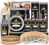 FULLLIGHT TECH Men's Beard Grooming & Care Kit - Wash, 3 Beard Oils, Balm, Comb, Brush, Scissors - Premium Gift Set