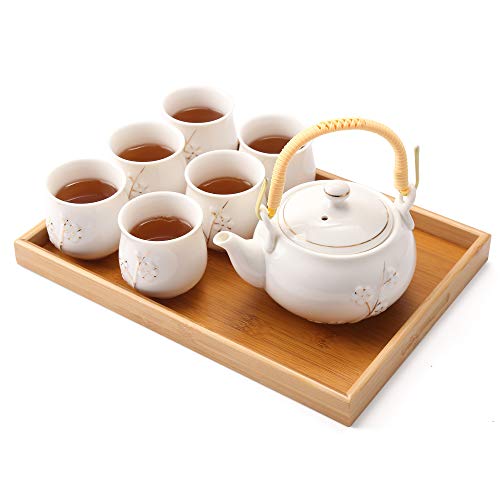 Dujust Service à thé japonais en porcelaine blanche avec 1...