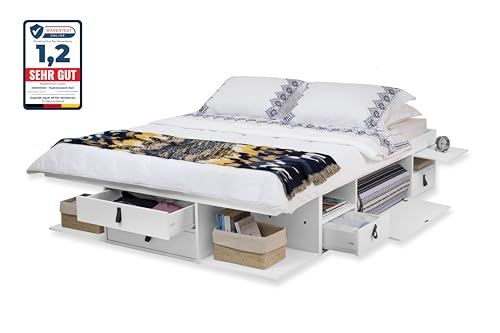 Memomad Bali Bed avèc Rangement (180x200cm Lit, Blanc)