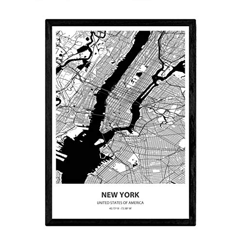Nacnic Affiche avec Carte de New York - Etats-Unis. Feuilles de Villes...