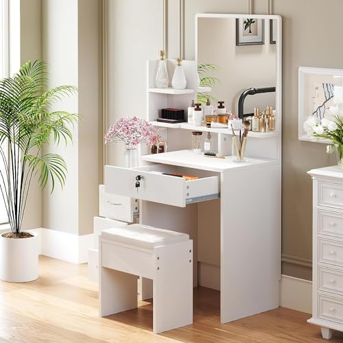 Dripex Coiffeuse Blanc, Ensembles de Table de Maquillage avec Miroir,...